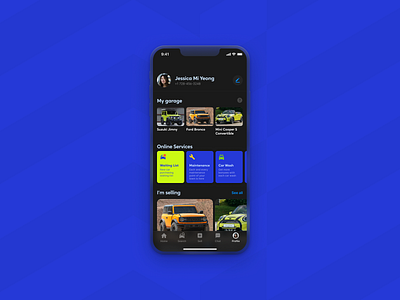 Mycar.kz Profile Page & Garage Concept cars concept dark theme garage interface ios mobile app design mycar mycar.kz profile page ui