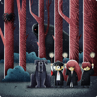 Forbidden Forest dog forbidden forest harry potter harrypotter hogwarts illustration magic spider witch wizard