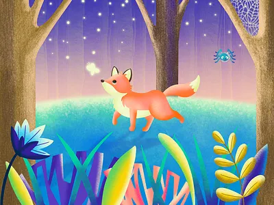 Cute Fox In The Forest 🦊 animal art animal illustration cute fox design drawing forest fox fox illustration illustration landscape nature procreate procreate art procreate tutorial
