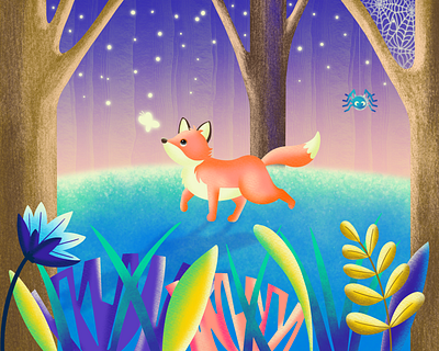 Cute Fox In The Forest 🦊 animal art animal illustration cute fox design drawing forest fox fox illustration illustration landscape nature procreate procreate art procreate tutorial