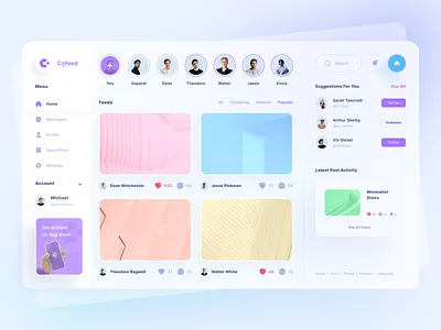 Cofeed - Social Media Dashboard app clean dashboard design dribbble glass gradient instagram media platform social socialmedia ui uidesign uiux uiuxdesign uxdesign web website
