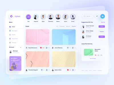 Cofeed - Social Media Dashboard app clean dashboard design dribbble glass gradient instagram media platform social socialmedia ui uidesign uiux uiuxdesign uxdesign web website