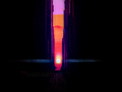 Sunset in the city illustration photoshop synthwave