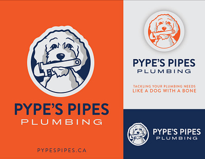 Pype’s Pipes Plumbing Logo cockapoo dog identity logo pipe wrench plumbing trades