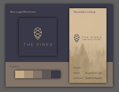 The Pines Brand Identity banquet hall brand identity branding logo pinecone restaurant wedding venue