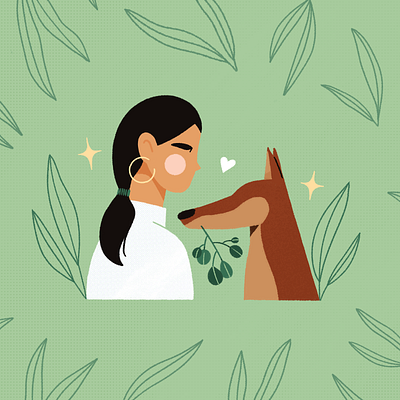 feelin' green art character design doberman dog heart illustration plants procreate sketch sparkles texture