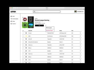 LISTEN Music App black and white minimal music app music app ui web app web application