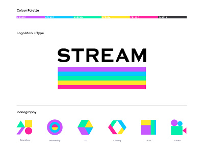 Stream Branding & Iconography agency brand brand design branding colour colourful design designs icon iconography icons illustration logo logo design logotype purple rainbow stream type typedesign
