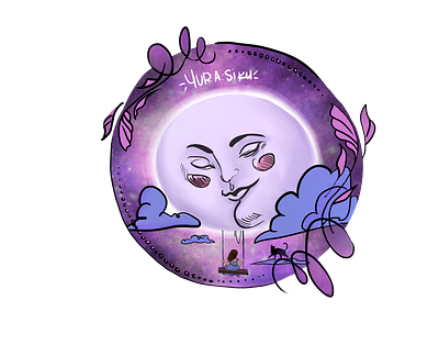 Watch Over Me child clouds design girl illustration kid moon purple