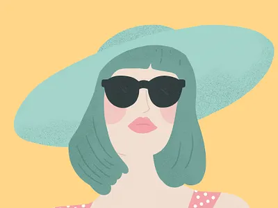 Sunny Girl chick dress face female female character hat illustration inktober pink portrait portraits sunglasses teal woman women yellow