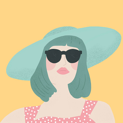 Sunny Girl chick dress face female female character hat illustration inktober pink portrait portraits sunglasses teal woman women yellow