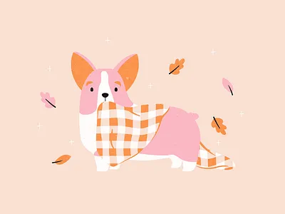 Drawlloween Prompt 9: Plaid corgi corgis fall fall illustration inktober inktober2020 leaves plaid vectober2020 vectored