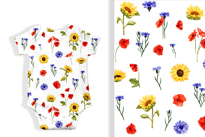 Wotercolor Ukrainian wildflowers seamless repeating file design graphic design kids print seamless pattern textil design wallpaper design web