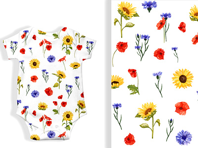 Wotercolor Ukrainian wildflowers seamless repeating file design graphic design kids print seamless pattern textil design wallpaper design web