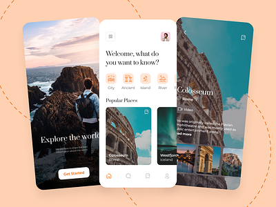 Explore world app UI 2020 2020 trends appdesign asthetic flat interface minimal appui minimalism mobiletrends travel app trending uidesign uiux uxdesign