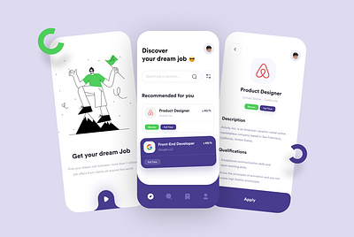 Job Finder Mobile App 3d 3d art android app app ui application application ui design designer flat illustraion illustrations ios job job finder job listing minimal ui userinterface ux