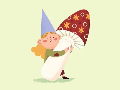 Dwarf collecting mushrooms 2d abstract autumn character character design children childrens book childrens illustration colorful digital illustration dwarf flat fresco gnome illustration jillipp kids mushroom mushrooms simple
