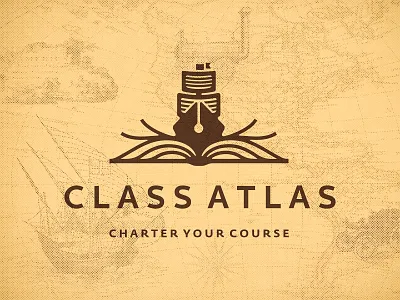 Class Atlas Logo Design - Ship, Boat, Book, Vintage brand branding clever creative education logo logo design logodesign loog lgoo lgo ocean pen retro logo sea ship smart symbol vintage vintage logo wave waves