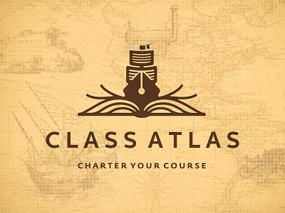 Vintage Logo - Class Atlas Logo Design brand branding clever creative education icon logo logo design logodesign ocean pen retro logo sea ship smart symbol vintage vintage logo wave waves