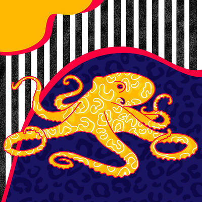 Funky Octopus art colour design flat illustration mural octopus vector