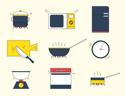 Cooking icons 60s cooking icons illustrator kitchen retro