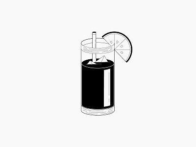 Collins black and white cocktail collins drink flat icon illustration linework simple thin thin line vector