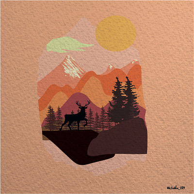 Deer,Landscape Illustration adobe illustrator design illustration illustration art self taught