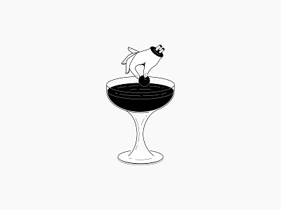 Manhattan black and white cocktail drink flat hand illustration line linework manhattan simple thin line vector