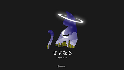 Sayonara angel cat city design illustration moon night mode vector