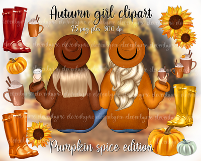 Autumn Best Friends Clipart Set autum bff fall girl illustration outfit procreate pumpkin spice