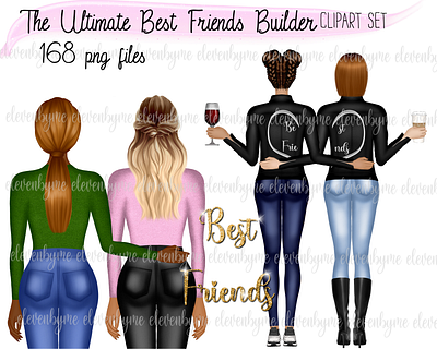 The ultimate best friend builder clipart set bff builder clipart girl illustration leather jacket outfit procreate