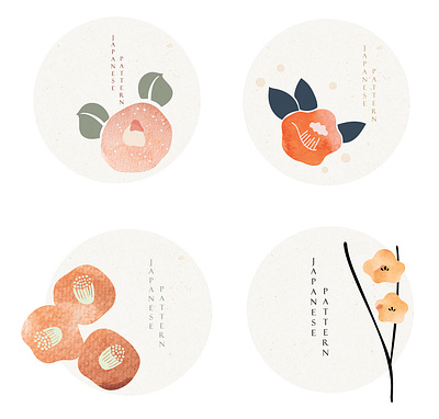 Set of flower icons in Japanese style with grunge texture vector abstract asian background banner chinese floral pattern flower icon illustration japanese modern pattern symbol texture vector watercolor painting wave