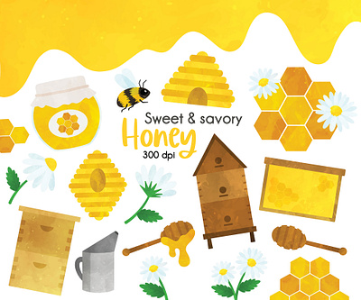 Honey Bee Clip Art set clipart set hand drawn clipart honey bee illustration honey clip art illustration procreate