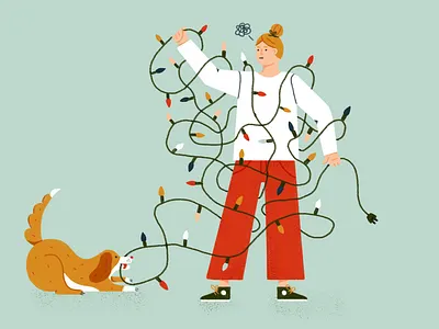 Fairy Lights for Bean and Goose christmas christmas tree dog dog illustration doggy drawing fairy lights girl holidays illustration photoshop