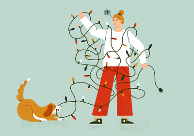 Fairy Lights for Bean and Goose christmas christmas tree dog dog illustration doggy drawing fairy lights girl holidays illustration photoshop