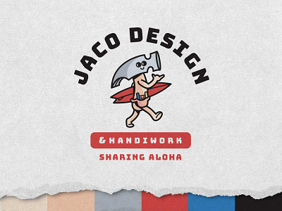 Jaco Design & Handiwork aloha brand identity branding branding and identity design hammer handyman illustration logo logo icon mascot surfing vector