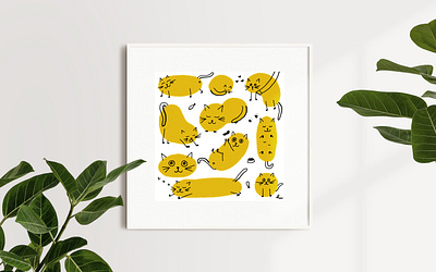 Cat Art Print art art print cat illustration cats design fun handmade illustration print yellow