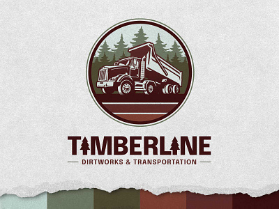 Timberline Dirtworks blue collar brand identity branding branding and identity design dumptruck hauling illustration logo logo icon trees truck vector