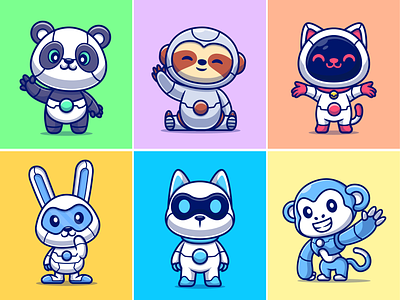 Animals robot🤖🐼🐰🐵 animal cat cute futuristic icon illustration iron logo machine metal monkey panda pet rabbit robot robotic sience technology toy