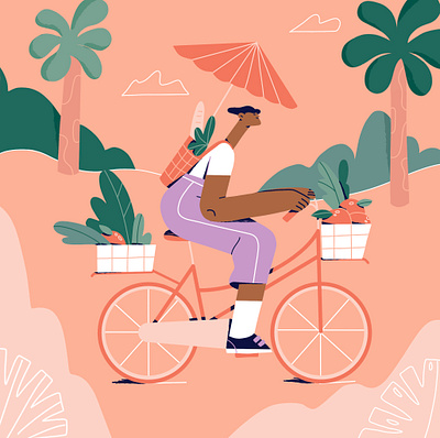 Cyclist with oranges adobe illsutrator character design freelance illustrator freelancer hand drawn happy illustration oranges procreate