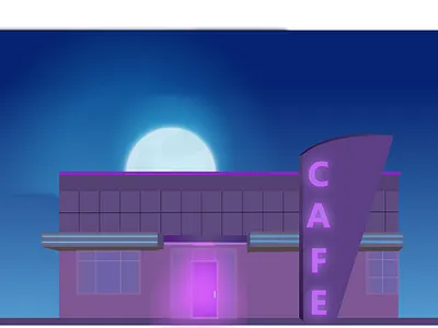 Practice illustration of Night time Chilled Cafe animation cafe cafeteria cyberpunk design illustration moon neon night speedart vector