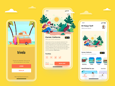 TRIVELO - Travel booking application adobe adobe xd app branding camp clean dashboard figma glass effect illustration logo nature sketch travel app treehouse typography ui ux