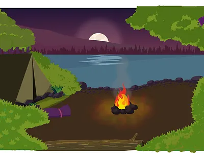 Camping beside river animation bay beach camp campfire camping camping site illustration river rivers riverside speedart vector