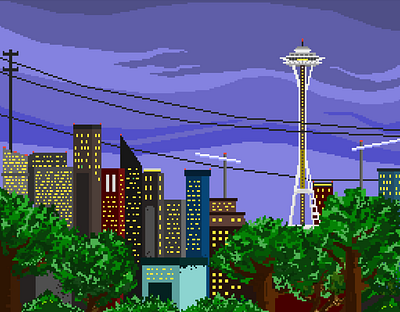 Seattle at Dusk pixelart