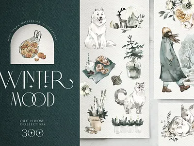 "WINTER MOOD" Seasonal collection art background clipart cute girl decoration decorations design elements flowers girl graphic design graphic elements holiday illustration illustrations simple vector winter winter mood winterboard