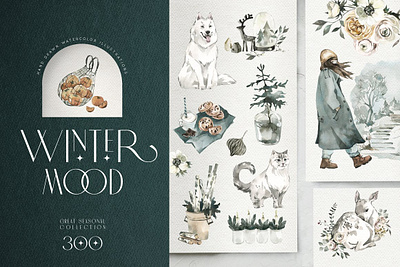 "WINTER MOOD" Seasonal collection art background clipart cute girl decoration decorations design elements flowers girl graphic design graphic elements holiday illustration illustrations simple vector winter winter mood winterboard