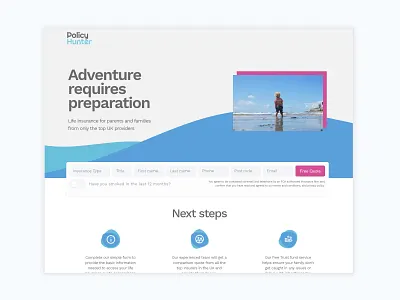 Policy Hunter website blue branding design form typography waves website