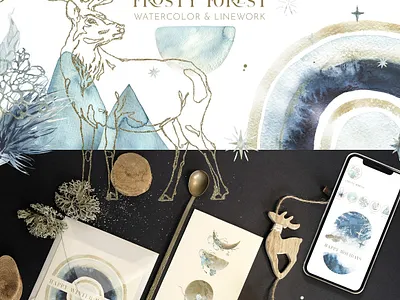 Frosty Forest Winter Collection boxes clipart collection design elements fabric forest frosty good graphic graphic design graphic elements graphics graphics collection illustration print printing vector watercolor winter