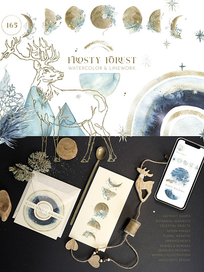 Frosty Forest Winter Collection boxes clipart collection design elements fabric forest frosty good graphic graphic design graphic elements graphics graphics collection illustration print printing vector watercolor winter