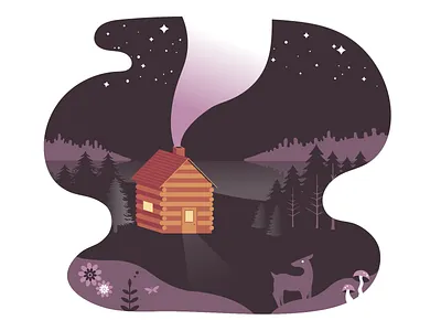 Cabin in the Woods cabin cottage deer doe forest log home nature night smoke woods